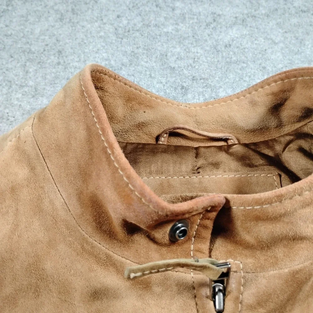 Vintage Banana Republic Men's Tan Genuine Suede Leather Cafe Racer Moto Jacket M